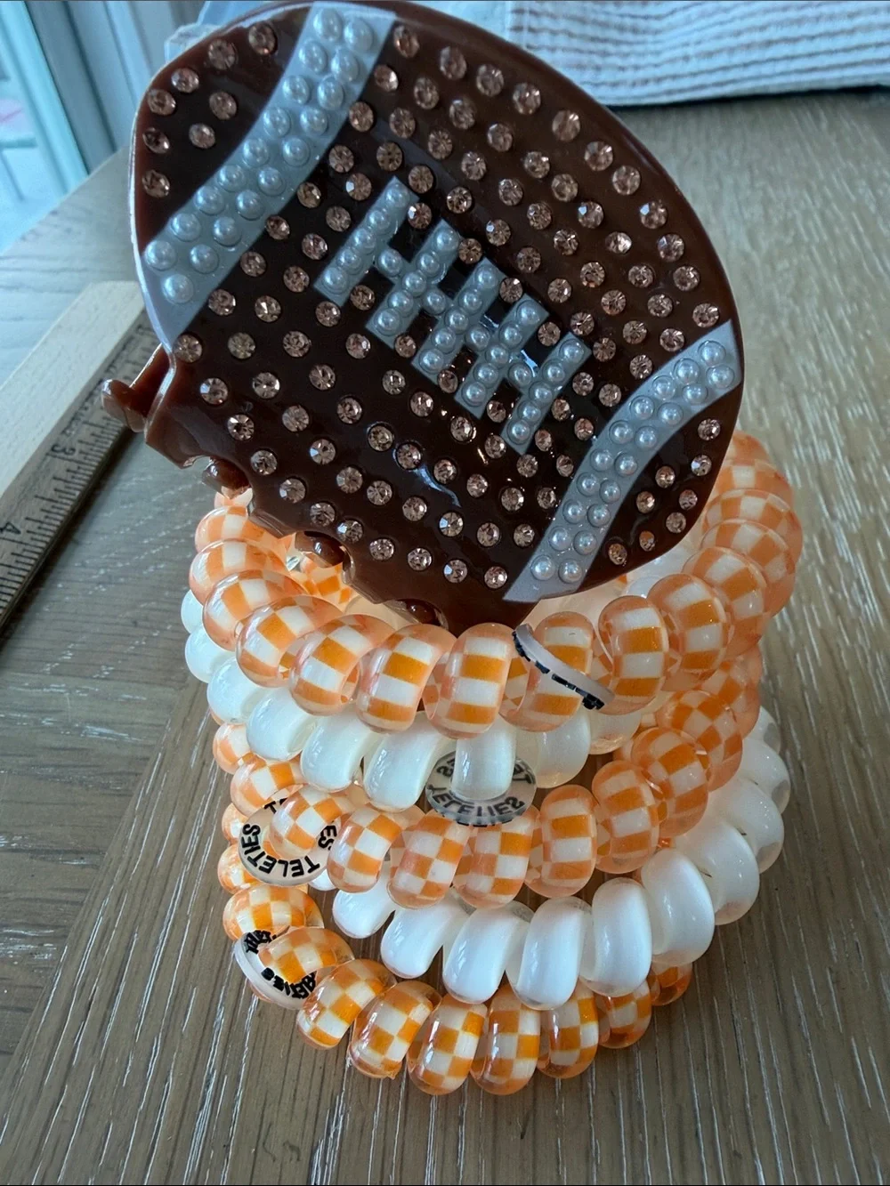 Piper K Rhinestone Football Hair Clip TELETIES Game Day Hair Ties Tennessee VOLS